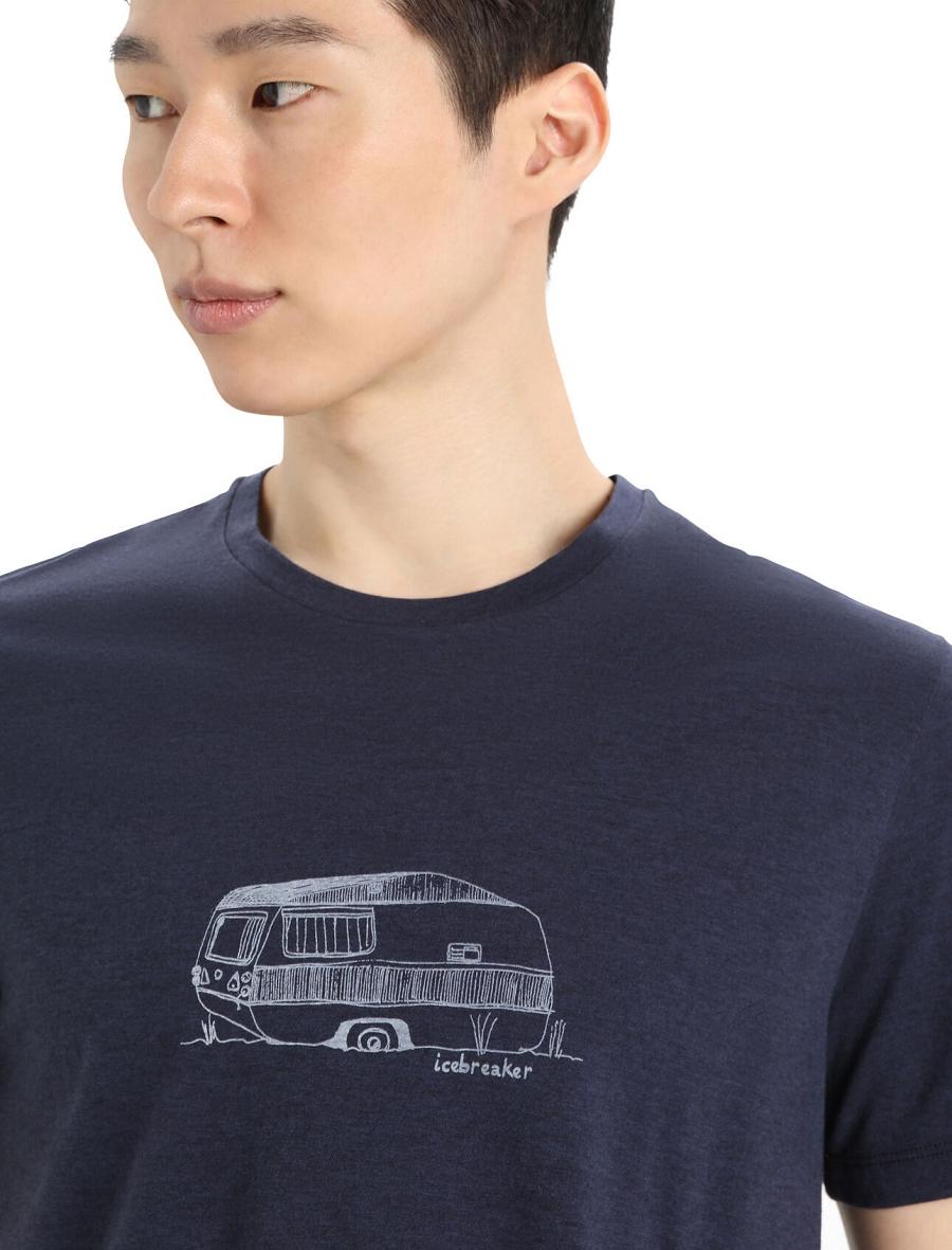 Midnight Navy Icebreaker Merino Central Classic Short Sleeve Caravan Men's T Shirts | AU 1149AHKP